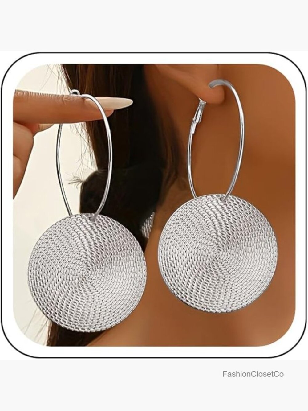 Large Hammered Disc Hoop Earrings Boho Vintage Texture Dangling Statement